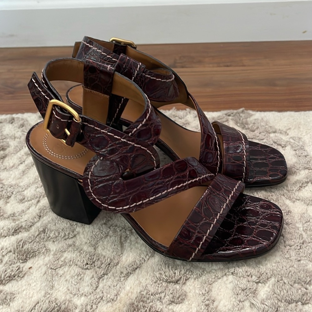 Chloe Candice croc-embossed leather heeled sandals size 37 1/2